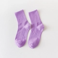 Solid lavender purple mid-calf crew socks with ribbed cuffs in a cotton blend fabric - One Size / Purple