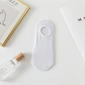 Minimalist white low-cut invisible socks with ribbed edges and non-slip silicone heel - Female Style / No Silicone / White