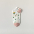 Socquettes femme en coton crème avec contrastes roses et motifs floraux colorés - Tournesol