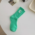 Bright green crew socks with white embroidered C letter and ribbed cuffs in soft cotton - Teal