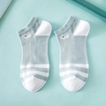 Calze corte in cotone a righe blu e bianche con ricamo di animali per donna - Stile a Punta Rigata / Azzurro/Bianco