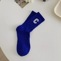 Klein blue cotton mid-calf socks featuring white letter C embroidery in minimalist style - Dark Blue