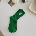 Bright green cotton mid-calf socks with white letter C embroidery in retro style - Dark Green