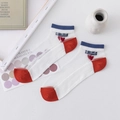 Chaussettes transparentes blanches pour femmes avec talons rouges et broderie cœur - Taille Unique 35-41 / Lettre Coeur (Patchwork/Lovely)
