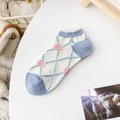 Chaussettes basses à motifs de tulipes bleues et blanches avec bordure en dentelle - Argyle Bleu Tulipe (Une Paire)