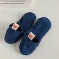 Navy blue cotton no-show socks with cute heart patch and ribbed texture detail - Blue Heart
