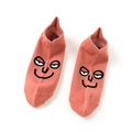 Coral pink cotton low cut socks featuring a minimalist funny cartoon face expression - Dusty Pink
