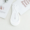 White invisible low-cut boat socks with breathable mesh detail on white fabric background - One Size / White