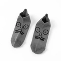Funny gray cartoon low cut socks with quirky facial expressions and cotton knit texture - Gray