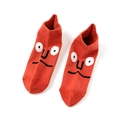Orange low-cut cotton socks featuring minimalist cartoon eyes and funny expression - Orange Red