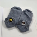 Cute light grey low-cut cotton socks featuring yellow and brown cartoon dog heel embroidery - One Size / Gray