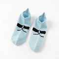 Light blue cotton ankle socks with black cartoon mustache print and heel tab structure - Blue