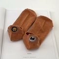 Terracotta and yellow cotton no-show socks with cute bear and puppy embroidery - One Size / Orange