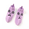 Purple Halloween cotton socks with quirky cartoon face pattern on a white background - Purple