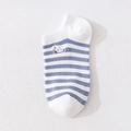 Calcetines invisibles a rayas azul claro con bordado de oveja blanca para mujer - 1 Par / Rayas Anchas Azules y Blancas