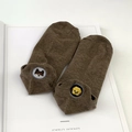 Brown low cut cotton socks with cute cartoon animal embroidery on the heel - One Size / Brown