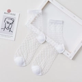 Sheer white polka dot mesh socks in thin crystal silk material for a minimalist look - Speckled White