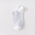 White invisible boat sock with blue stripes and cute sheep embroidery detail - Blue and White Stripes