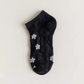 Black mesh boat socks for women featuring elegant white floral embroidery and rose pattern - One Size / Black