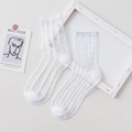 Breathable white grid sheer mesh socks for women featuring minimalist vintage lattice style - White Plaid