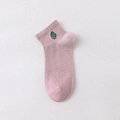 Women's light pink cotton ankle socks with cute purple grape embroidery and ribbed cuffs - Pink with Grape Embroidery