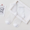 Sheer glass silk crew socks for women with white horizontal stripes and mesh texture - White Horizontal Stripes