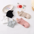 Women's low cut cotton boat socks with honeybee embroidery in black, white and grey - Bee Embroidery With Heel Tab (Set of 5 Pairs)