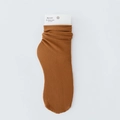 Brown ribbed knit socks in a classic thin velvet texture with casual loose cuffs - Caramel