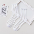 Sheer white striped crew socks in elegant minimalist mesh fabric for women - White Vertical Stripes