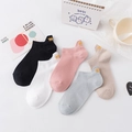 Five pairs of low-cut cotton socks in pastel colors with small yellow crown embroidery - Mesh Crown Embroidery Mix (Set of 5 Pairs)