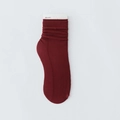 Vertical ribbed knit crew socks in deep wine red color with elastic cuffs for women - Burgundy