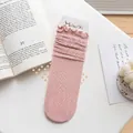 Pink ice silk lace crew socks with ruffled cuffs in a sweet Japanese minimalist style - One Size (37-41) / Pink