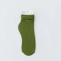 Olive green vertical ribbed knit slouch socks for women in soft summer velvet fabric - Army Green
