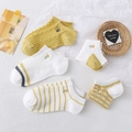 Five-pack yellow and white low-cut cotton socks with bee and flower embroidery - Yellow and White Bee Flower Mix (Set of 5 Pairs)