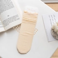 Breathable cream lace mesh socks with ruffled cuffs and hollow patterns for summer style - One Size (37-41) / Nude