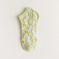 Light green floral mesh boat socks with yellow flower patterns and ribbed cuffs - One Size / Green