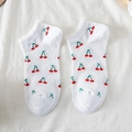 Calcetines invisibles blancos para mujer con diseño de cerezas y malla transpirable - Blanco (Patrón de Cereza)