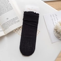 Breathable black lace mesh crew socks with lettuce trim and delicate knit pattern - One Size (37-41) / Black