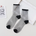 Sheer striped crew socks for women featuring minimalist black and white mesh patterns - Black Horizontal Stripe