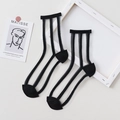 Sheer glass silk crew socks featuring vertical black stripes and a classic monochrome design - Black Vertical Stripes