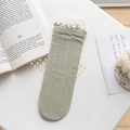 Light green mesh crew socks with floral lace pattern and ruffle cuff detail - One Size (37-41) / Green