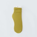 Japanese style mustard yellow velvet ribbed crew socks in a slouchy loose design - Matcha Green