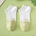 Women's summer avocado green striped low cut invisible socks with patchwork design - 3 Stripes in Middle