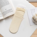 Creamy beige slouch socks with delicate hollow lace patterns and wavy ruffled cuffs - One Size (37-41) / Beige