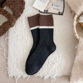 Calze di lana invernali in stile retrò bicolore grigio scuro e marrone a costine - Righe Bianco (1 Paio)