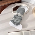 Graue Strick-Beinstulpen mit Vintage-Fair-Isle-Muster und dicker Thermo-Textur - Hellgrau