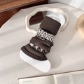 Dark brown Fair Isle knitted leg warmers with white ethnic patterns for women - Coffee