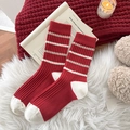 Cosy red and white striped cashmere socks with ribbed texture for winter comfort - One Size / Red Top Color Block Stripe (1 Pair)