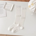 Classic pure white mulberry silk blend knee-high socks with reinforced ribbed cuffs - One Size / White
