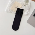Ballet style black mid-calf socks with ruffled edges and thin silk material - Black